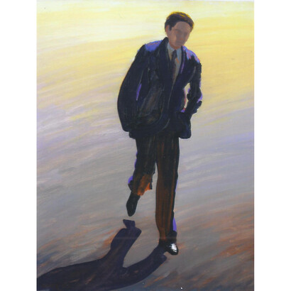 Dark Suit Crossing, 1987, 30 x 20 inches oil on canvas by William Clutz