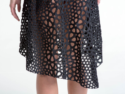 Nervous System (est. 2007), Jessica Rosenkrantz (American, born 1983), Jesse Louis-Rosenberg (American, born 1986). Kinematics Dress. 2013. Laser-sintered nylon. Image courtesy of Steve Marsel. The Museum of Modern Art, New York. Committee on Architecture and Design Funds.