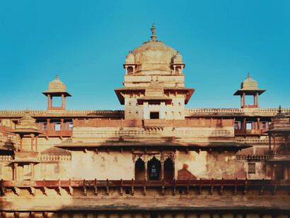Jahangir Mahal sits next to the Raja Mahal in the main city of Orchha