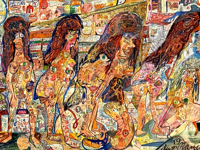 Devon Marinac, Mad Apples (2019), mixed
media on archival paper, 30x42 inches. Courtesy of the artist and Van Der Plas Gallery