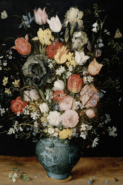 Jan Brueghel il Vecchio, Mazzo di fiori in un vaso blu, 1608 circa, Olio su tavola di rovere, 65,8 cm × 51 cm × 0,7 cm, Courtesy KHM-Museumsverband