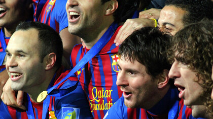 Iniesta, Messi y Puyol, 2011