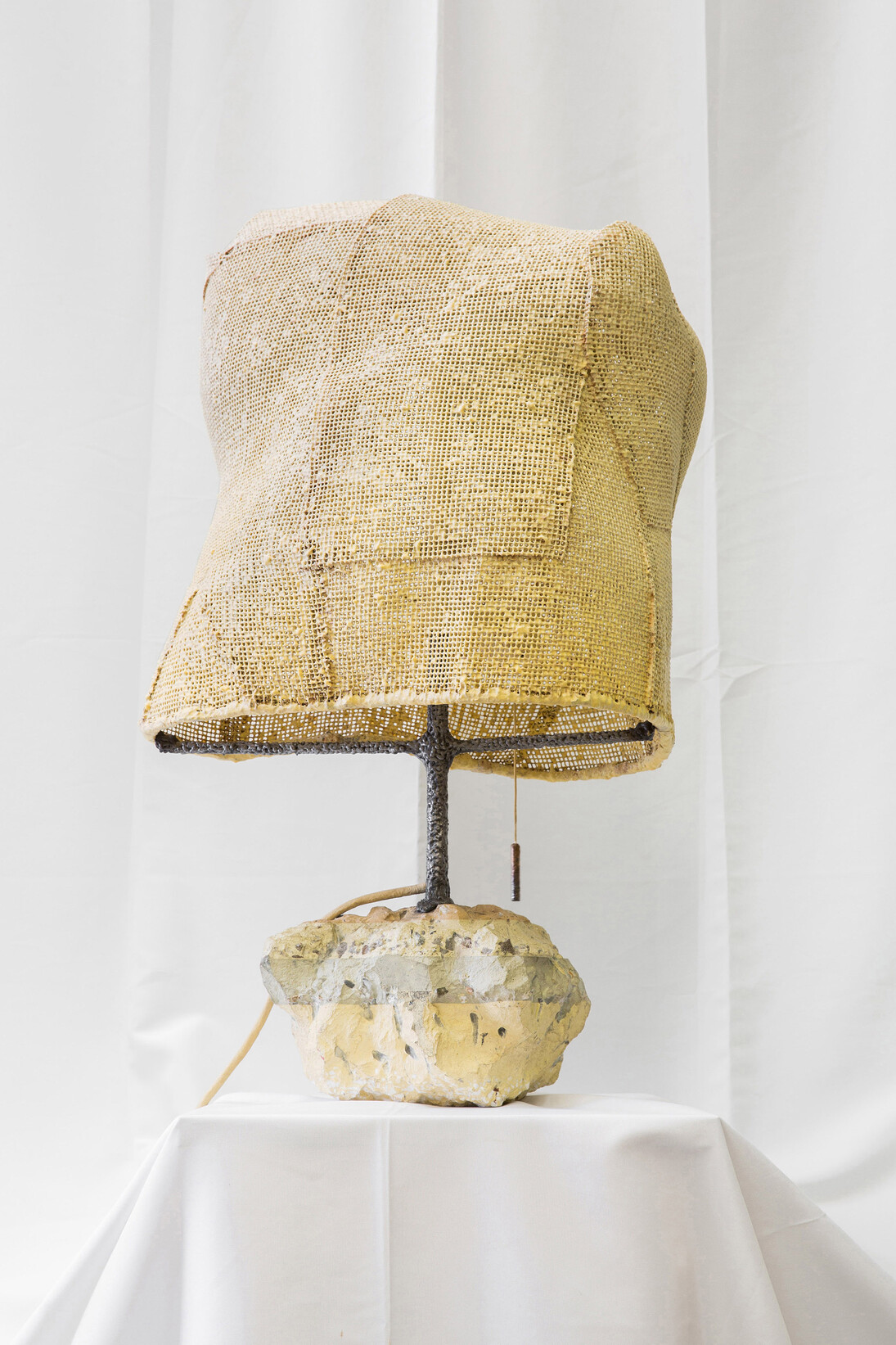 Nacho Carbonell, Yellow Cocoon Concrete Base, 2015, steel frame, metal mesh and paverpol mix, h103 l72 w53 cm / h40.6 l28.4 w20.9 in, unique, Courtesy of Carpenters Workshop Gallery