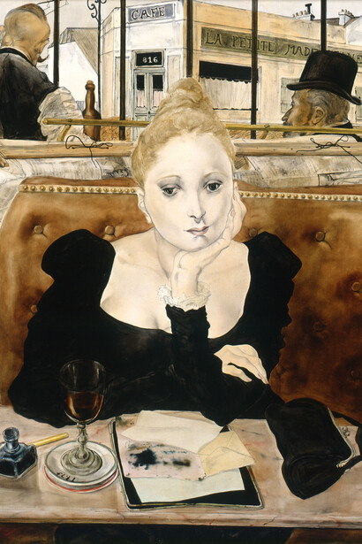 Léonard Foujita, “At the Café” (1949, oil on canvas © Musée La Piscine (Roubaix), Dist. RMN-Grand Palais/Arnaud Loubry/distributed by AMF © Fondation Foujita/ADAGP, Paris & JASPAR, Tokyo, 2017)