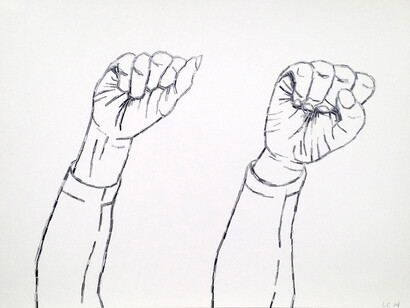 Luisa Caldwell, G and D, 2014, Cut fruit stickers on paper, 13 x 17 inches