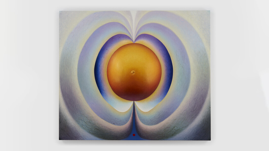 Loie Hollowell, One Centimeter Dilated, 2023. Oil, acrylic medium, aqua resin, and epoxy resin on linen over panel, 45 1/8 x 52 1/2 x 8 inches / 114.6 x 133.3 x 20.3 cm. Courtesy of the artist, Jessica Silverman, San Francisco, and Pace Gallery. Photo credit: Melissa Goodwin 