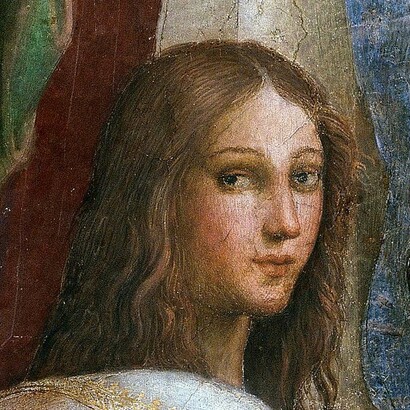 Rafael retrató así a Hipatia en «La escuela de Atenas»