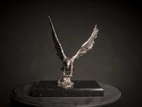 Mim Scala, Osprey, 2014, Bronze on black Kilkenny marble base, 12 x 11 x 10 in / 30 x 28 x 26 cm, Edition of 10, courtesy of Eleven, London
