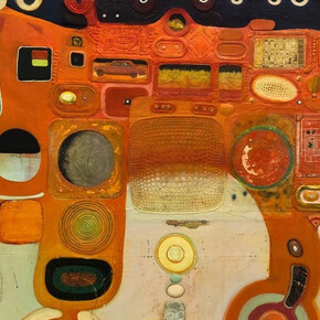 Sharon Horvath, Horse of Orange (detail), 2019. Pigment polymer, collage on paper mounted on canvas, 45 x 58 inches. Courtesy of Bookstein Projects