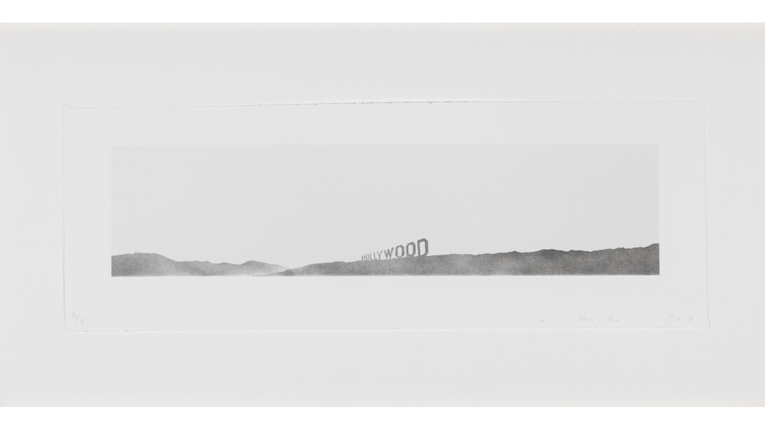 Ed Ruscha, Hollywood, 1969, Lithograph, 7 x 19 7/8 inches, 17.8 x 50.5 cm. © Ed Ruscha. Courtesy Gagosian Gallery. Photography by Robert McKeever