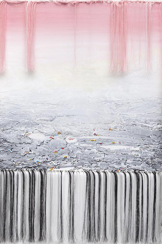Outi Pieski, Nuvvos Áilegas, 2013, acrylic on canvas with thread, 85 x 60 cm
