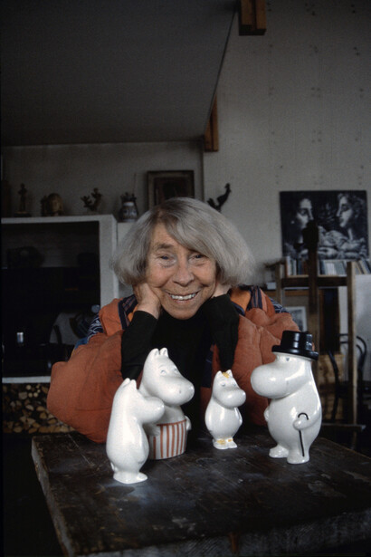 Tove and her Moomins at her studio in Helsinki by C-G Hagström, 1990, Courtesy of the Finnish Institute in London
