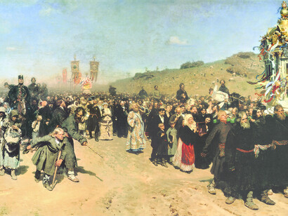 Procession religieuse dans la province de Koursk, 1880-1883. Huile sur toile, 175 x 280 cm. Galerie d’État Trétiakov, Moscou.