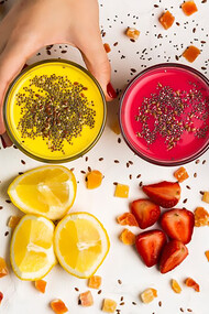 Smoothie bowls topped with fresh fruits, vibrant glasses of colorful smoothies, and refreshing fruit-infused beverages make for delicious and healthy breakfast options