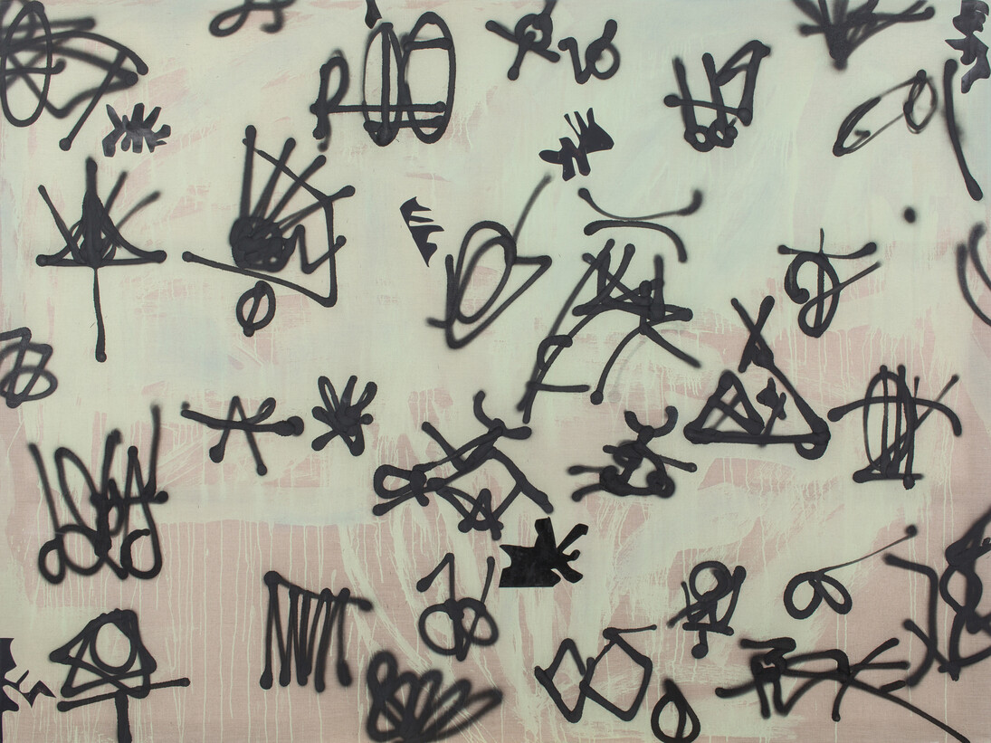 Caragh Thuring, Line Map, 2015, gesso, acrylic, line marker, paper and graphite on linen, 72 x 96 in. / 182.9 x 243.8 cm. Image courtesy the artist & Simon Preston Gallery, NY