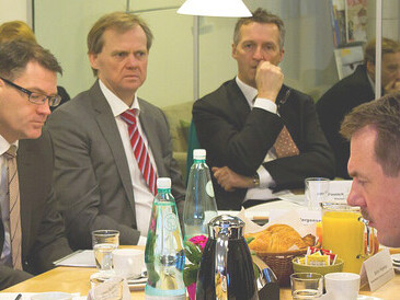 Hans Brask, Director of BDF, Johnny Åkerholm, CEO of the Nordic Investment Bank, Thomas Bustrup, Deputy Director General of the Confederation of Danish Industry, and Per Jørgensen, Director at Rambøll (Oil and Gas)