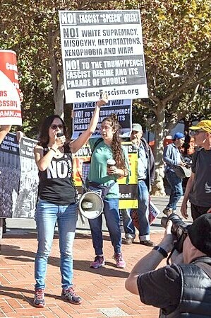 Protestors gather to resist fascist speech in BAMN movement, Berkeley, USA, 2017