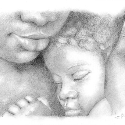 Luigi Salvatori, Maternità, grafite su carta, cm 33x48, 2021
