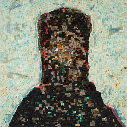Jack Whitten, Black Monolith, II: Homage To Ralph Ellison The Invisible Man, 1994, acrylic, molasses, copper, salt, coal, ash, chocolate, onion, herbs, rust, eggshell, razor blade on canvas, 58 x 52in. (147.3 x 132.1cm). Courtesy the artist, Alexander Gray Associates, New York; Zeno X Gallery, Antwerp. (c) Jack Whitten