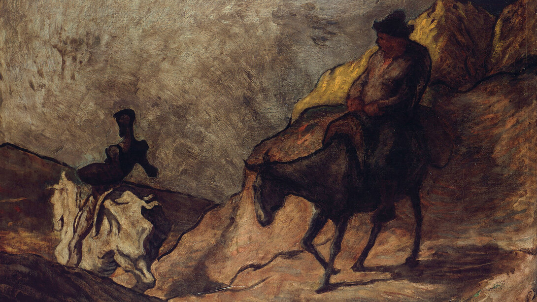 Don Quijote y Sancho vistos por H. Daumier: la novela de Cervantes es considerada la novela más destacada de la literatura en castellano