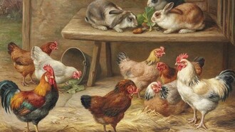 Edgar Hunt. Coelhos e galinhas. 1904