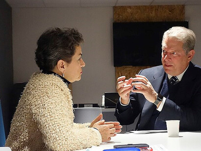 Christiana Figueres meets with Al Gore in Bonn, Germany, December 2, 2015 