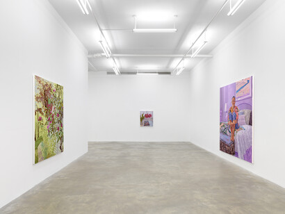 Jordan Casteel, Covering the holes in our walls with sunflowers, exhibition view. Courtesy of Casey Kaplan Gallery