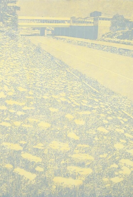 Edward Chell Medway Services M2, 2013. Oil on shellac on linen, 180 x 140 cm