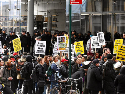 Outside the Whitney Museum in 2017, protestors voiced outrage over Open Casket, urging the institution to take down the painting depicting Emmett Till’s brutalized body, USA