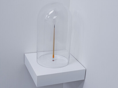 Carlo Ferraris, Pencil, 2015, Pencil, glass, shelf, 14 x 9 ½ x 9 ½ inches, Courtesy LYNCH THAM