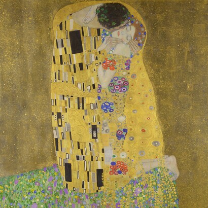 Gustav Klimt, Il bacio, 1907-1908. Olio e foglia d’oro su tela. Galleria Austriaca del Belvedere, Vienna, Austria