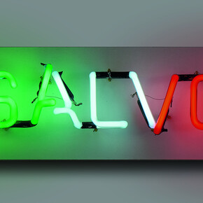 Salvo 1947-2015, Tricolore, 1972, Neon, 10 x 50 x 7.5 cm, 4 x 19 3/4 x 3 in (with panel, 20.5 x 60.5 x 9.5 cm). Courtesy Mazzoleni

