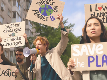 The movement against climate change as people march in political demonstrations led by climate activists