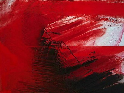 Barnaby Furnas, Red Wave II, 2010, dye, water dispersed pigment, and acrylic on linen, 23 x 31.5 inches