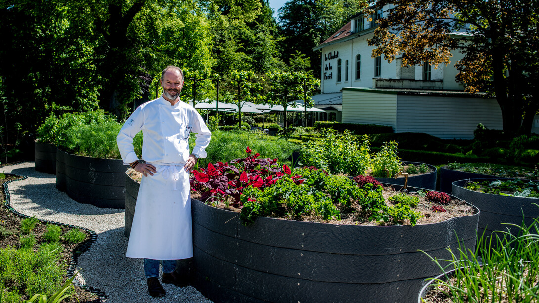 Chef Pascal Devalkeneer in his potager at Le Chalet de la Forêt