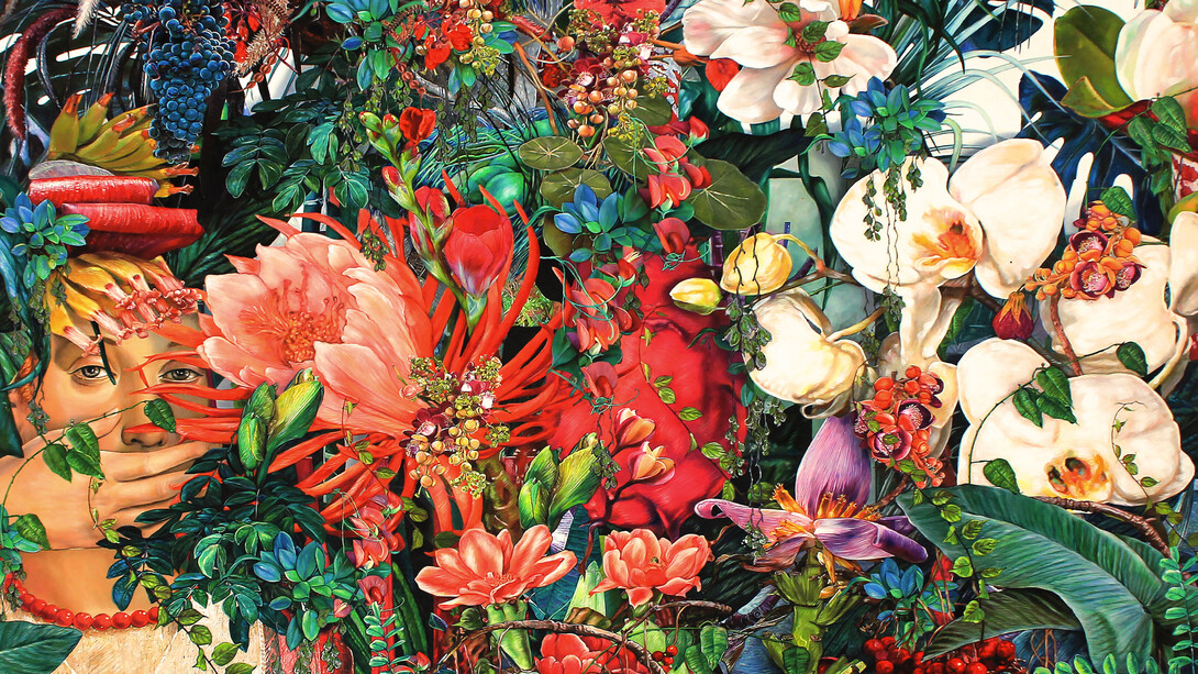 Naeemeh Kazemi, Untitled (From the La La Land Series), 2023, oil on canvas, 59.1x63 inches. Courtesy of Leila Heller Gallery