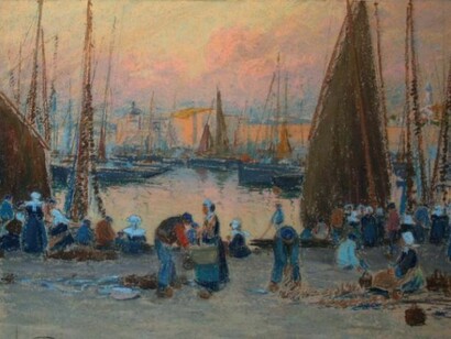 Mathurin Janssaud, _Retour de pêche, Concarneau_, non daté, pastel, 32 x 40 cm. Collection privée