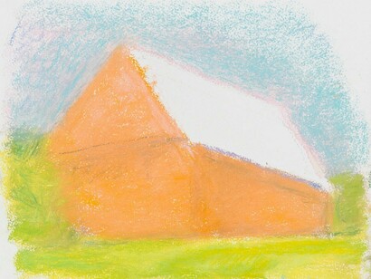 Wolf Kahn, Orange Barn, 2015, Pastel on paper, 11 x 14 inches