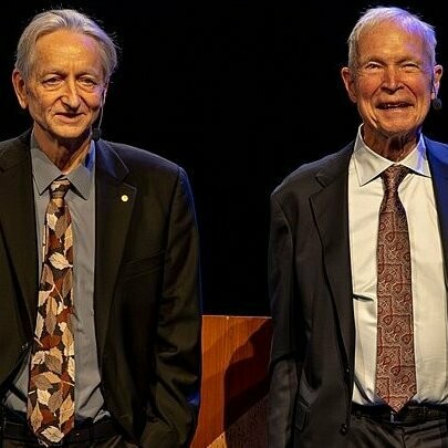 John J. Hopfield and Geoffrey E. Hinton, 2024 Nobel Prize Laureates in Physics, at the press conference during the 2024 Nobel Prize week in Stockholm, Sweden
