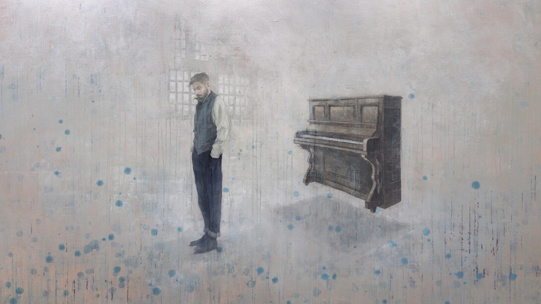 "The pianist," acrylic on canvas, 40 x 70 (101.6 x 177.8cm)