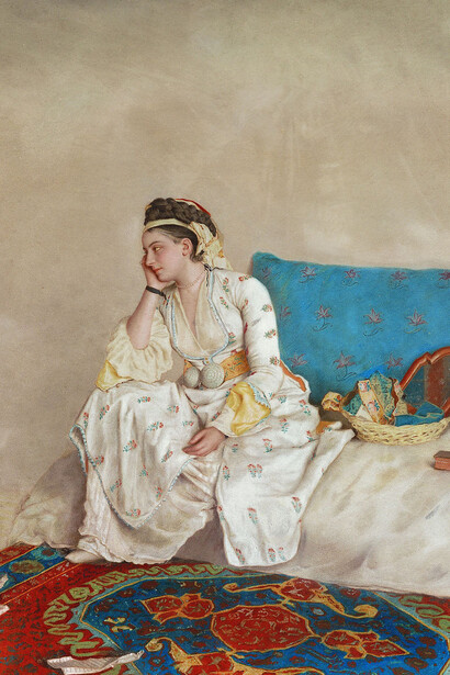 Woman in Turkish Dress, Seated on a Sofa
ca. 1752
Jean Etienne Liotard