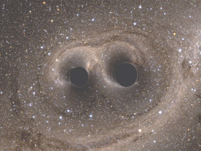 LIGO, Recreación de dos agujeros negros a punto de fusionarse y las subsecuentes ondas gravitacionales 