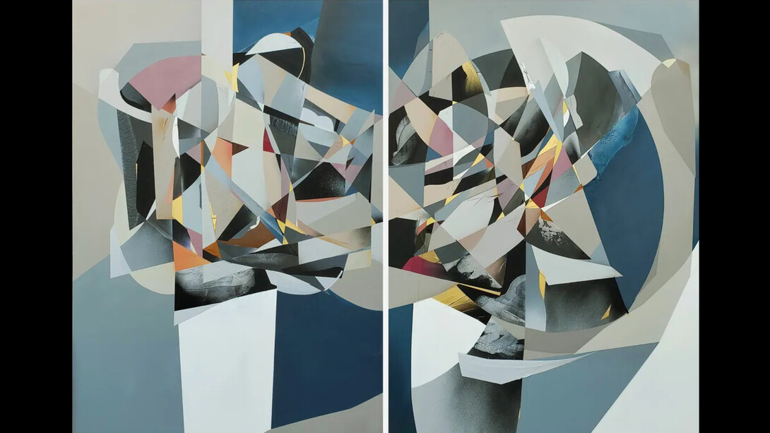 Moises Ortiz, Masquerade, 2020, spraypaint, acrylic, oil and spray paint on canvas, 84x120x3 inches. Courtesy the artist and Pablo Bogdan Gallery

