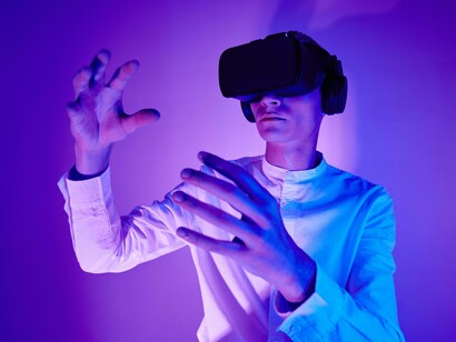 A man experimenting with virtual reality for the first time