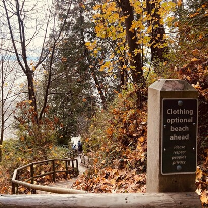A sign: at Wreck Beach, clothing is optional