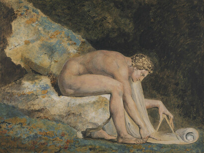 William Blake (1757–1827), Newton, 1795, Large Colour Print finished in watercolour, 44.2 x 57.8 cm, © Philadelphia Museum of Art