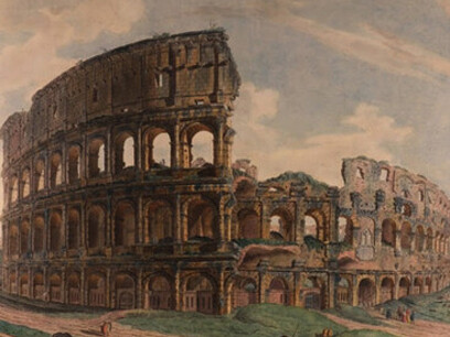 Anónimo siglo XVIII, vista del Coliseo, Roma. En Madrid,Real Academia de San Fernando, España