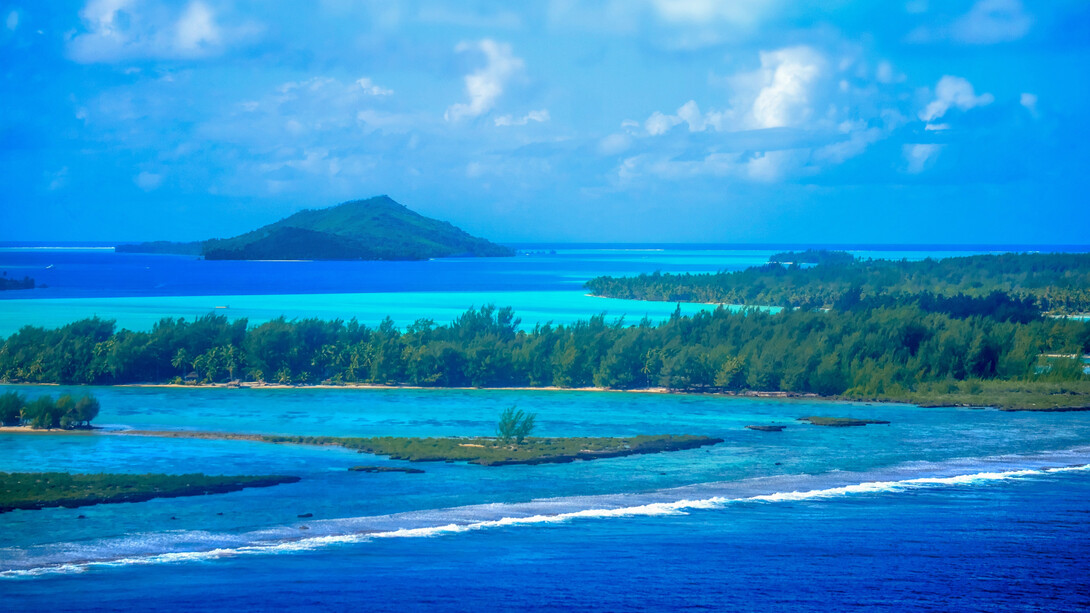 The beautiful blue waters of Bora Bora, in the French Polynesia