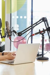 A recording of a podcast between two professionals in the podcast and mental health industry
