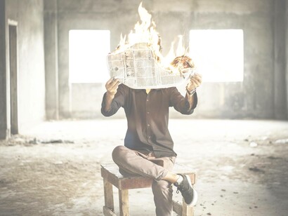 Johannes Gutenberg's creation is in flames yet readers consume anyway